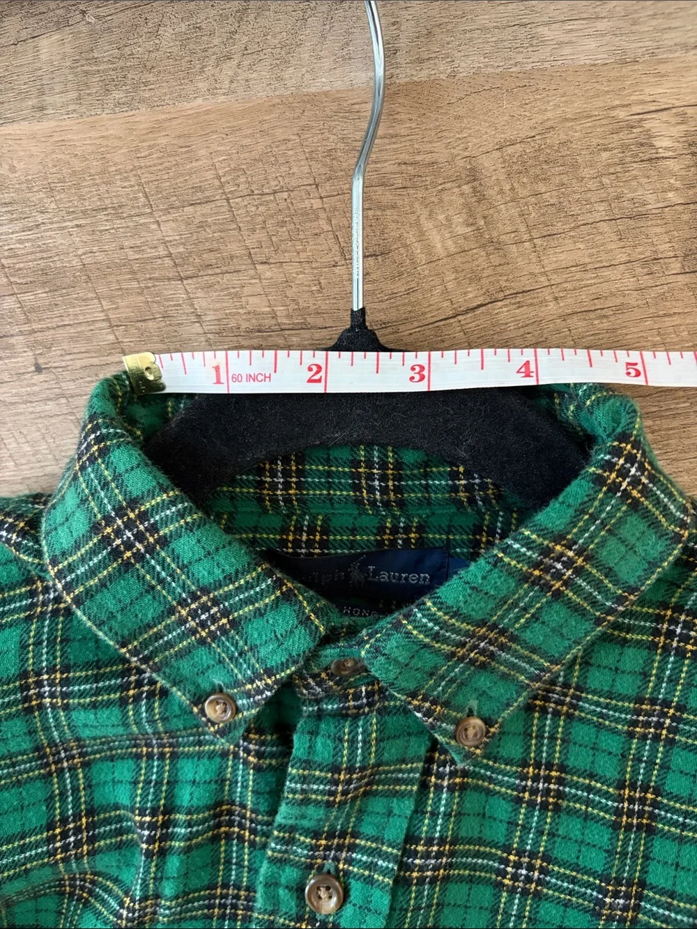 Vintage Ralph Lauren Boys Medium Green Plaid Button Down Shirt 100% Cotton